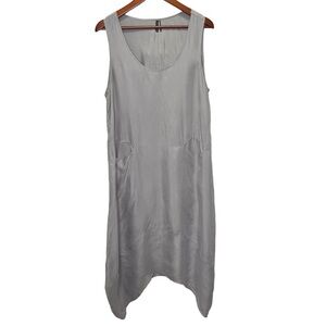 Stella Carakasi Grey Scoop Neck Lagenlook Assymetrical Hem Mid Dress Pockets